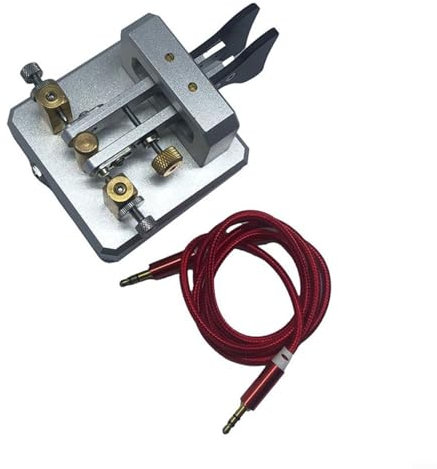 LVYXON Automatico per tastiera Morse, onde corte per trasmettitore CW, chiave telegrafica a doppio pale, per utenti radio Ham, doppia interfaccia audio da 3,5 mm con cavo da 1 m (argento)