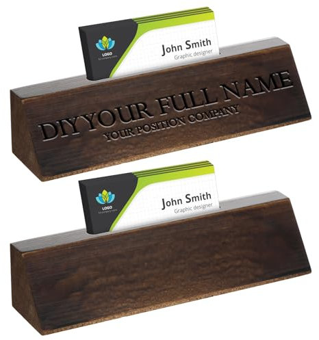 Eersida 2 Pcs Blank Business Wood Name Plate for Desk Name Plate Walnut DIY Personalized Wooden Names Plaque for Desk Nameplate for Office Classroom Gift 8 x 2 x 2 Inch (Card Slot)