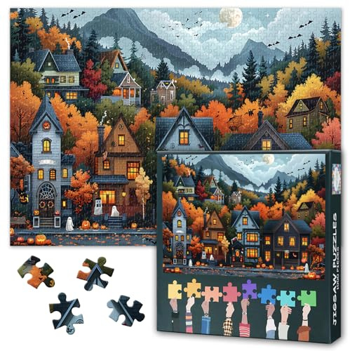 Puzzles for Adults 1000 Pieces Colorful Town 1000 Piece Puzzles Home Wall Decoration Adolescent Family Toy Challenging Puzzle Suitable for Game Nights Finished Puzzle Size: 70x50cm