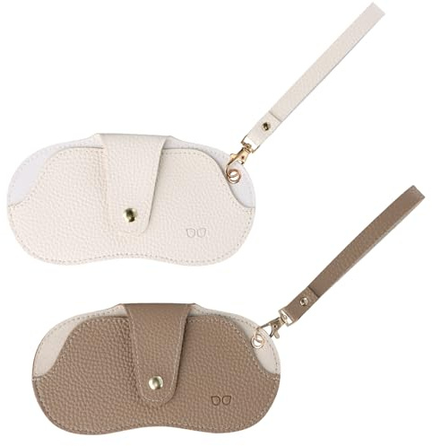DecorDwell Sonnenbrille Tasche Damen, 2 Stück Sonnenbrillen Tasche Leder mit Gürtelclip, Mode Sonnenbrillenetui, Brillenetui Weich, Reiseschutzabdeckung für Brillen, Weiß und Braun