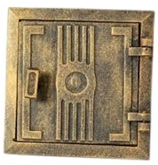 Gusseiserne Revisionsklappe – Handgefertigte Tür für Aschekasten, Ofen oder Räucheranlage, hitzebeständig, ideal für Pizzaofen, Brotbackofen, Kamin oder Smoker (Antikes Gold)