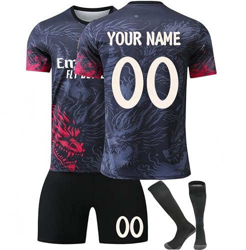 Generico Maglia da Calcio Personalizzato con Nome Numero Stampato con Il Tuo Nome e Numero Bambino Adulti, Regali di Calcio Ragazzi Uomini T-Shirt da Calcio e Pantaloncini Sportiva da Uomo,con Calze