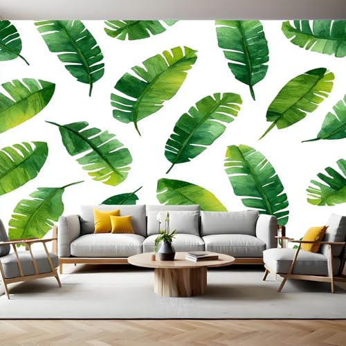 Verde Carta da Parati Foglie di banano acquerellate Fotomurali Effetto 3D Poster 450 x 315 cm Murale Poster Moderna Decor per Camera da letto Camera dei Bambini Soggiorno