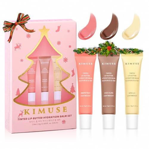 KIMUSE 3 Pack Tinted Lip Butter Hydration Balm, Tratamiento Hidratante para Labios con Ácido Hialurónico y Vitamina E, Bálsamo Labial Hidratante para Brillo e Hidratación, Fórmula Vegana