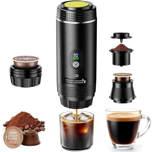 Herbst Mini Akku Kaffeemaschine, 3 in 1 Tragbare Espressomaschine, Kaffeemaschine für Unterwegs mit Kapsel und Gemahlener Kaffee, mit Type-C für Auto, Wohnm Gadgets, Büro Camping Geschenke