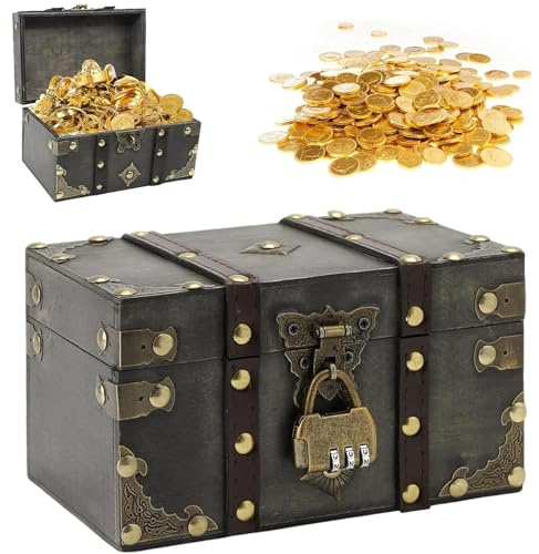 Mailfull Coffre au Trésor Vintage en Boi Coffre Pirate avec Serrure 18 x 11 x 10 cm à Combinaison pour Le Rangement La DéCo Gris