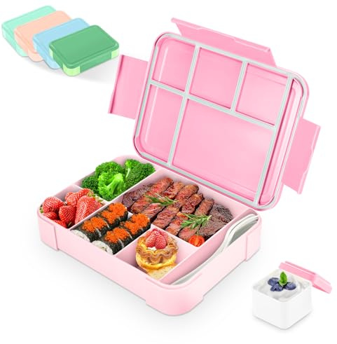 Alitree Brotdose Kinder mit Fächern,1330 ml Kinder Bento Box (Rosa) | Picknick,Reise-Lunchbox,Geeignet für Erwachsene, Mädchen & Jungen, erfekt für Schule, Kindergarten & Ausflüge