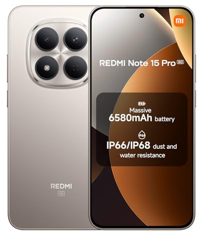 Xiaomi Redmi Note 15 Pro 5G, Smartphone 8+512 Go, Batterie Massive de 6580 mAh, IP66/IP68, Nouvel Appareil Photo 200 MP, écran AMOLED 1.5K de 6,83 Pouces, Couleur Titane, Garantie 2 Ans