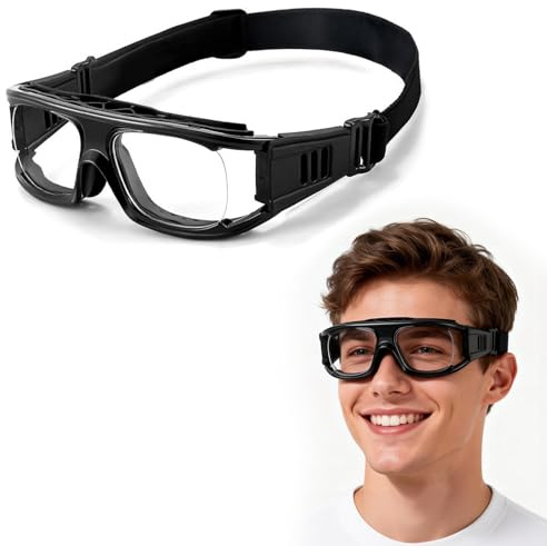 OHAANYY Sportbrille mit Sehstärke für Basketball & Fußball, verstellbarer Kopf- & Nasengurt, Anti-Beschlag UV-Schutz, ideal für Laufen,Radfahren,Volleyball,Hockey (Schwarz)