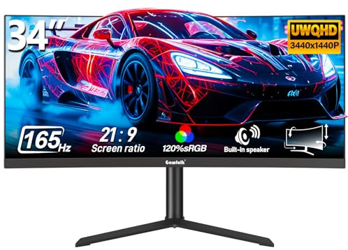 Gawfolk 86,36 cm (34) Écran Ultrawide incurvé pour gaming 165Hz, 3800R UWQHD PC avec haut-parleur, Écran d’ordinateur incurvé avec réglage en hauteur et Pip/PBP, DP, HDMI, VESA 100 * 100MM