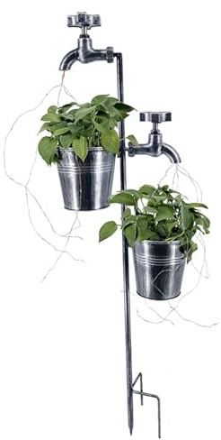 Luces solares con forma de regadera luces solares de jardín con encendido/apagado automático para exteriores ideales para la decoración de patios y céspedes luz vintage de metal con forma de regadera.