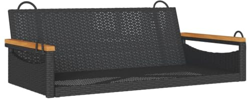 mtlskopl Hängebank Schwarz 109x62x40 cm aus wetterfestem Poly Rattan mit Akazienholz Armlehnen Robustes Gestell für Garten Balkon und Terrasse Modernes Design für Outdoor Lounge und Entspannung