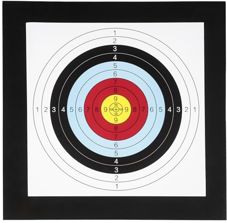 Eva Pilfångstmål 50 x 50 x 5 cm, skumbågskytte-skiva med 10 reservmålpapper och 4 målstift, stötdämpande målskiva för 25–40 pund, för inomhus- och utomhusbruk