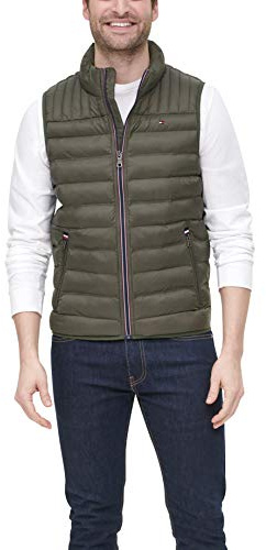 Tommy Hilfiger Men's Lightweight Down Quilted Puffer Vest, Olive, X-Large