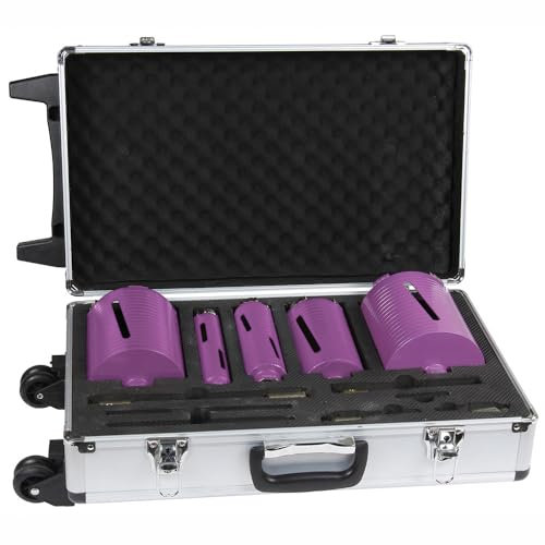Coffret de 5 couronnes diamantées à sec L. 150 mm - Ø 32-52 - 67-112 - 132 mm - Emmenchement SDS Plus, SDSMAX et Hexagonal