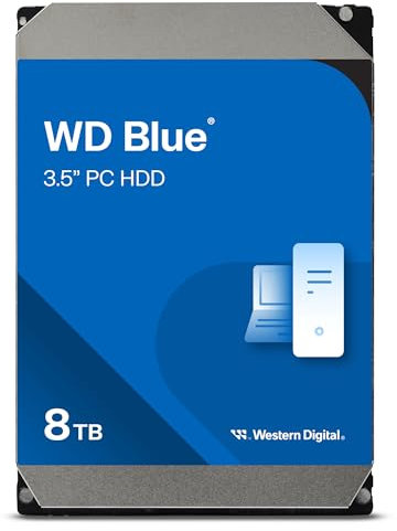 WD Blue 8 TB 3,5 Zoll (interne HDD, 215 MB/s Lesen, PC-Festplatte, hohe Zuverlässigkeit, SATA 6 Gbit/s-Schnittstelle, 256 MB Cache, CMR, 5.640 U/min) Blau