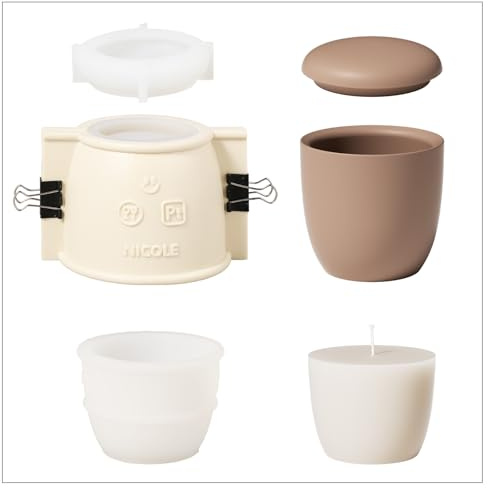BOOWAN NICOLE Modern Pebble Kerzen Jar Beton Gießform mit 7oz Kerze Nachfüllpackung Form,Silikonformen Dose mit Deckel für DIY (SH1049+LZ0665)