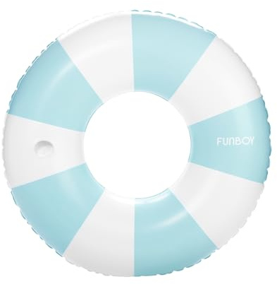 FUNBOY Giant Vintage Baby Blue Stripe Inflatable Tube Pool Float with Cup Holder 48 Large Pool Float for Adults Inner Tube Swimming Pool Toys Swim Rings Pool Lounger Float for Pool Party & Summer