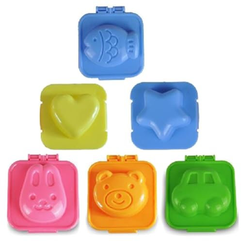 6 stampi per uova sode a forma di palla di riso, in plastica, per fondente, torte, pesce, stella, cuore, cottura auto, sushi, riso, palline di riso, per pranzo fai da te, bambini