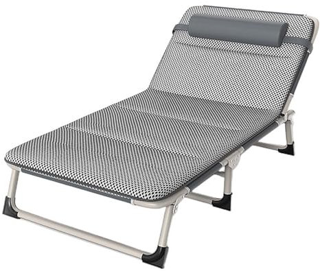Campingbett Feldbett für Erwachsene, extra breites, Robustes, zusammenklappbares Campingbett mit Polster und Kissen, tragbares Reise-Campingbett für das Büro im Freien, leichtes Zelt-Schlafb