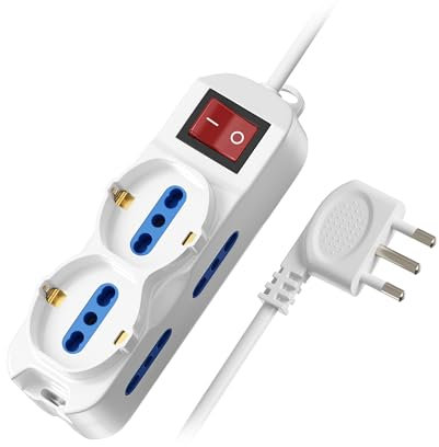 Ewent Multipresa Ciabatta Elettrica 6 Posti 2 Polivalenti (schuko 10/16A) 4 Bivalenti 10/16A,Spina Italiana 10A,Potenza 250V/3500W, Con Protezione Sovratensione,Cavo da 3 M,Interrutore On/Off,Bianca