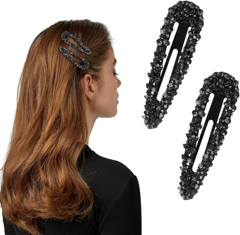 2 fermagli per capelli con strass neri, in metallo e cristallo, accessori per capelli scintillanti, fermagli per capelli a scatto