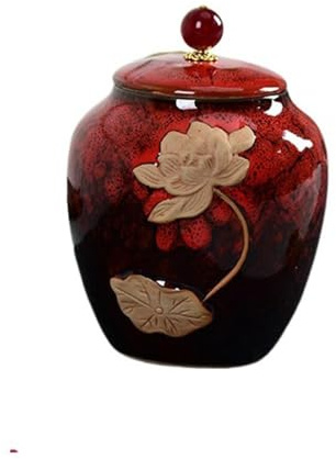 Teedose im Vintage-Stil, chinesischer Stil, Keramik-Kaffeedosen, Lebensmittelbehälter, versiegelter Topf mit Deckel für Küche (rot)