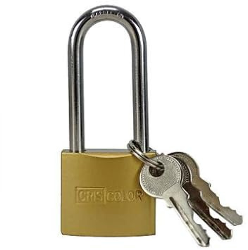 CRISCOLOR Cadenas 32mm à Anse Longue - en Laiton et acier chromé - Anti-rouille - 3 clés - Sécurité Polyvalente, Valises, Casiers, Portes, Coffres