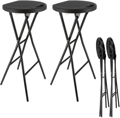 Tabourets haut pliant X2 - Hauteur 80cm - Tabouret de bar pliant - Tabouret mange debout - Siège résine Structure Acier - Noir