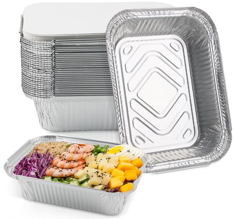 SilverChry Tropfschalen 30 Stück, 800ml Aluminium Tropfschalen, Aluschalen Grill, mit Weiß Deckel, Extra Dick & Tief, für Ofen,Gasgrill, Heißluftfritteuse, Ideal zum Braten,Backen & Grillen (800ml)