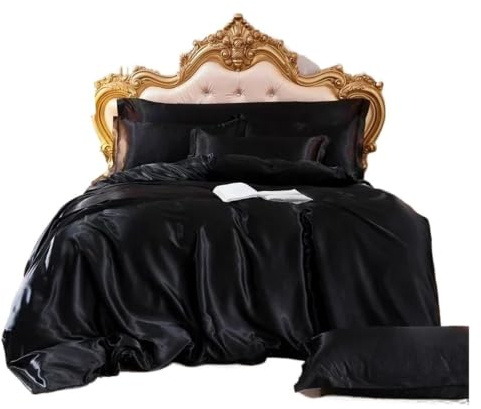 LuoAXINN Satin sängkläder set imitation siden påslakanset enfärgad satin sängkläder hudvänlig drottning storlek täcke och örngott (färg: 16, EU enkel storlek 2 st)