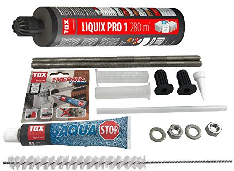 TOX Schwerlast Befestigungsset Abstandsmontagesystem fur Beton Thermo Proof Plus 2 x M12 A4 mit mit Aqua-Stop + Verbundmörtel Liquix Pro 1 + Zylinderbürste