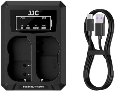 JJC Chargeur Double Batterie USB pour Nikon ZR Zf Z7II Z7 Z6III Z6II Z6 Z5II Z5 D850 D750 D610 D600 D500 D7500 D7200 D7100 D7000 D810A D810 D800E Remplace Nikon EN-EL15/EN-EL15a/EN-EL15b/EN-EL15c