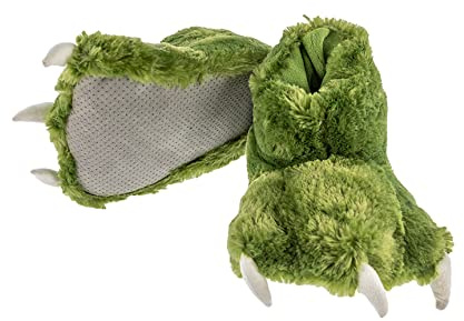Lazy One Animal Paw Slippers for Kids and Adults, Fun Costume for Kids, Cozy Furry Slippers, Dinosaur (Green, Medium)