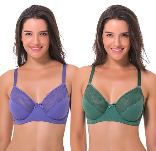 Curve Muse - Sujetador de Figura Completa con Aros y minimizador sin Forro para Mujer Talla Grande-Paquete De 2-Púrpura, Verde-125F