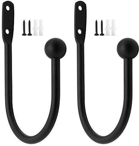 DXLing 2 Stück Raffhalter Metall Schwarz Gardinenhalter Raffhalter Wandbefestigung U-Form Raffbügel für Vorhänge Vorhang Holdbacks Tieback Hooks Dekorativer Raffhalter