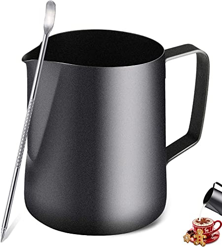 TechKen Milchkännchen,Milchkanne Edelstahl 900ml(32oz), Barista Zubehör Kaffee Milch Kännchen für Espresso Cappuccino (Schwarz 900ml)
