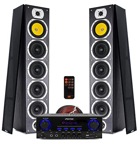 Fenton SHFT57 HiFi Tower Speaker System with AV440 Bluetooth Karaoke Amplifier, Dual Floor Standing Speakers, MP3 USB Player, Stereo Home Audio Music Kit