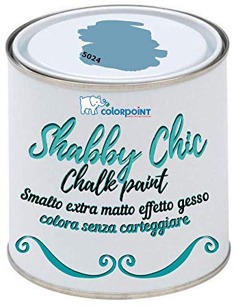 Pittura Shabby Chic CHALK PAINT 1 Litro - Extra Opaca Colora senza Carteggiare 22 COLORI VINTAGE (Azzurro Provenza 5024)