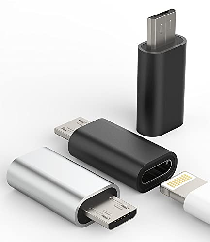 3er-Pack, Micro-USB auf für Lightning-Adapter, für Lightning-Buchse auf Micro-USB-Stecker, Adapter für Apple iPhone 7, 8 Plus, 11, 12 Mini, Max, Pro, für iPad, Stromanschluss, Compatible für Samsung