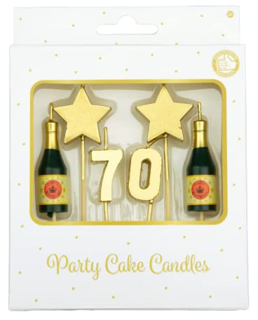 PD-Party - Geburtstagskerzen für Kuchen & Torten - Geburtstagsdeko - Goldene Kuchenkerzen für Geburtstagsfeiern von Kindern & Erwachsenen - Zahlenkerzen - Nummer Kerze - Größe 3 x 9 x 1 cm - 70 Jahre