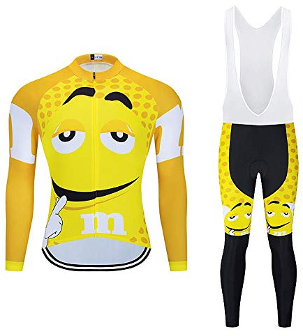 Radtrikot Set Herren Fahrradtrikot, Langarm Set mit 20D-Gel-gepolsterten Langarm Trägerhose Radhose, Atmungsaktiv Elastische Schnell Trocknend Fahrradbekleidung Set für Radfahren MTB