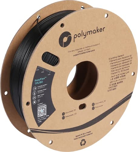 Polymaker TPU Filament 1.75 Black, 750g Shore 90A Flexible Filament 1.75mm, Cardboard Spool - PolyFlex TPU90 3D TPU Filament 1.75mm Black Soft Filament Flexible