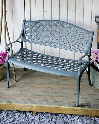 Lazy Susan Jasmine Metall-Gartenbank | 2-Sitzer | Wetterfeste Gartenbank | Gussaluminium | Rostfrei | 3 Jahre Garantie (Schiefergrau)