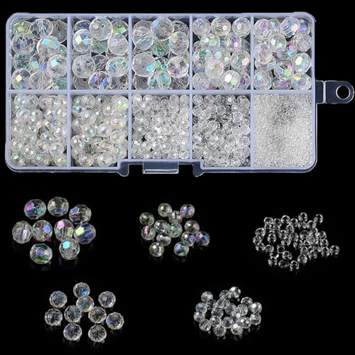 Gocelyn Clear Crystal Glass Facettierte Perlen von AB Farbe, Rondelle Assorted Supplies Spacer Lose Perlen für Schmuckherstellung Erkenntnisse Armbänder Anhänger (2 mm, 4 mm, 6 mm, 8 mm, 10 mm)