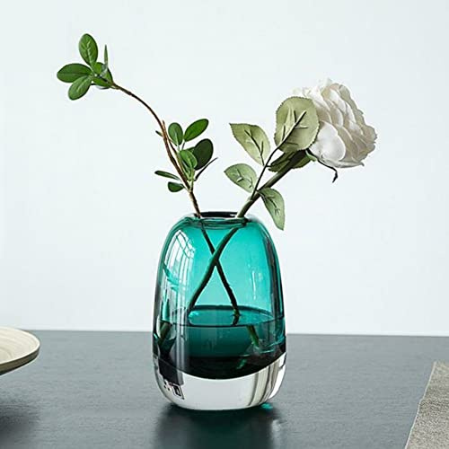 XIUWOUG Kleine Glasvasen Für Pampasgras Blumenvase Modern Vase Für Tischdeko Kugelvase Glas Für Wohnzimmer Tablett Bad Couchtisch,Blue l