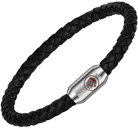 Casisto.J Läderarmband, herr, armband i läder för män, rostfritt stål, gravyr, svart, brun, flätat, med magnetlås, anpassningsbart, 22, Rostfritt stål