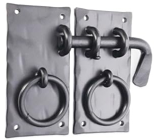 Handgeschmiedeter Türriegel aus Eisen, massiver Schrank, Vintage, antiker Stil, robust, mit Zugringgriff, verzierter Scheunen-Stil