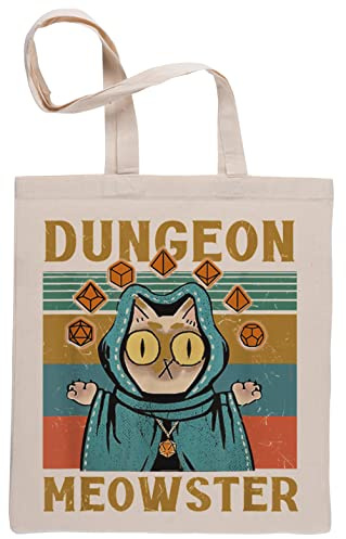 Dungeon Meowster Funny Nerdy-Gamer Cat-D20 Dice Rpg Shoppingväska Beige Shopping Bag