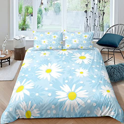 Funda Nordica Cama 105 Crisantemo Azul Ropa de Cama para Niños Adultos con Cremallera cómodo y Transpirable Microfibra Fundas Nordicas 200x200 cm + 2 Fundas de Almohada 50x80 cm